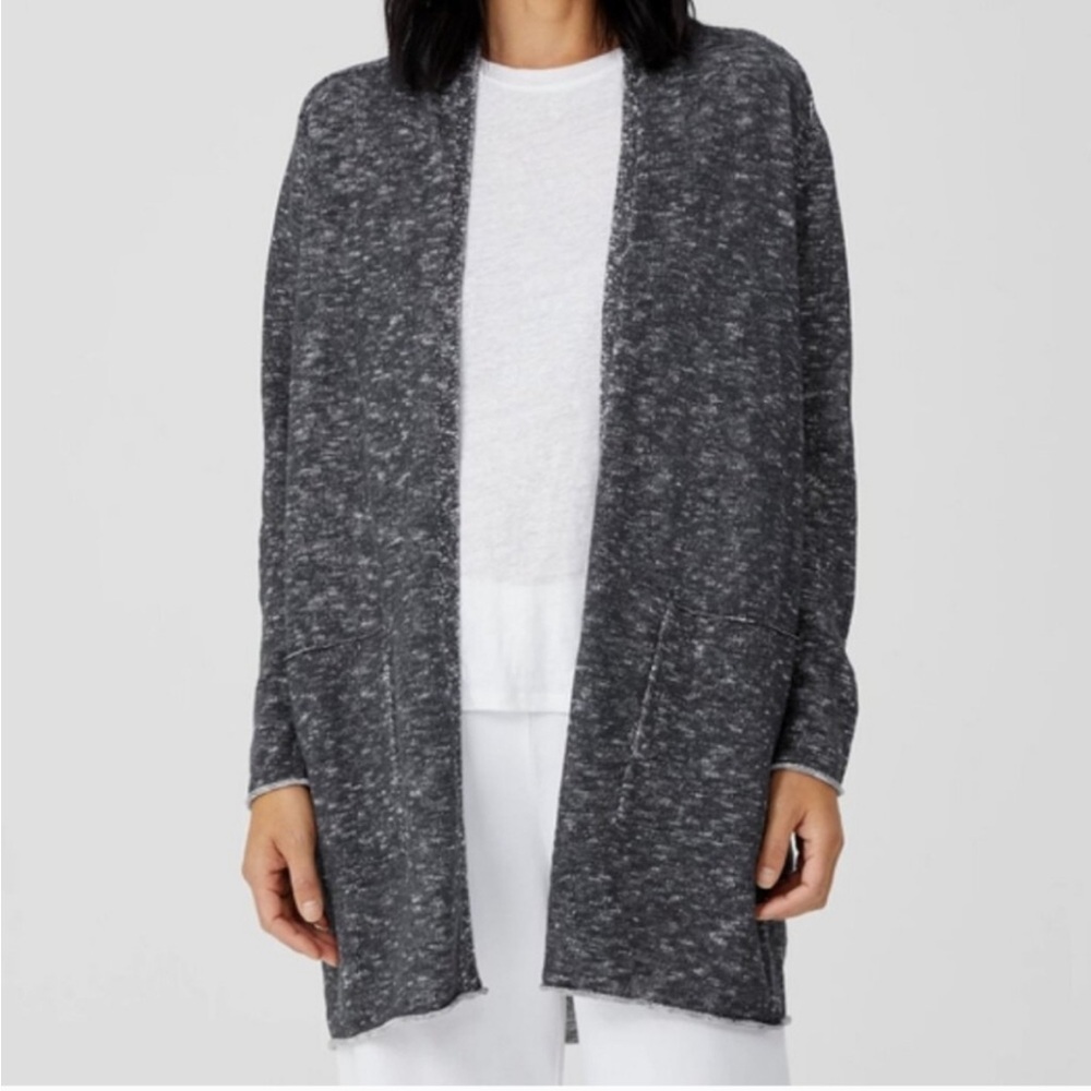 NWT Eileen Fisher Organic Cotton Linen Slub Long Cardigan XL Gray Casual Work